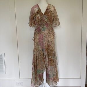 MISA Los Angeles paisley ruffle maxi dress